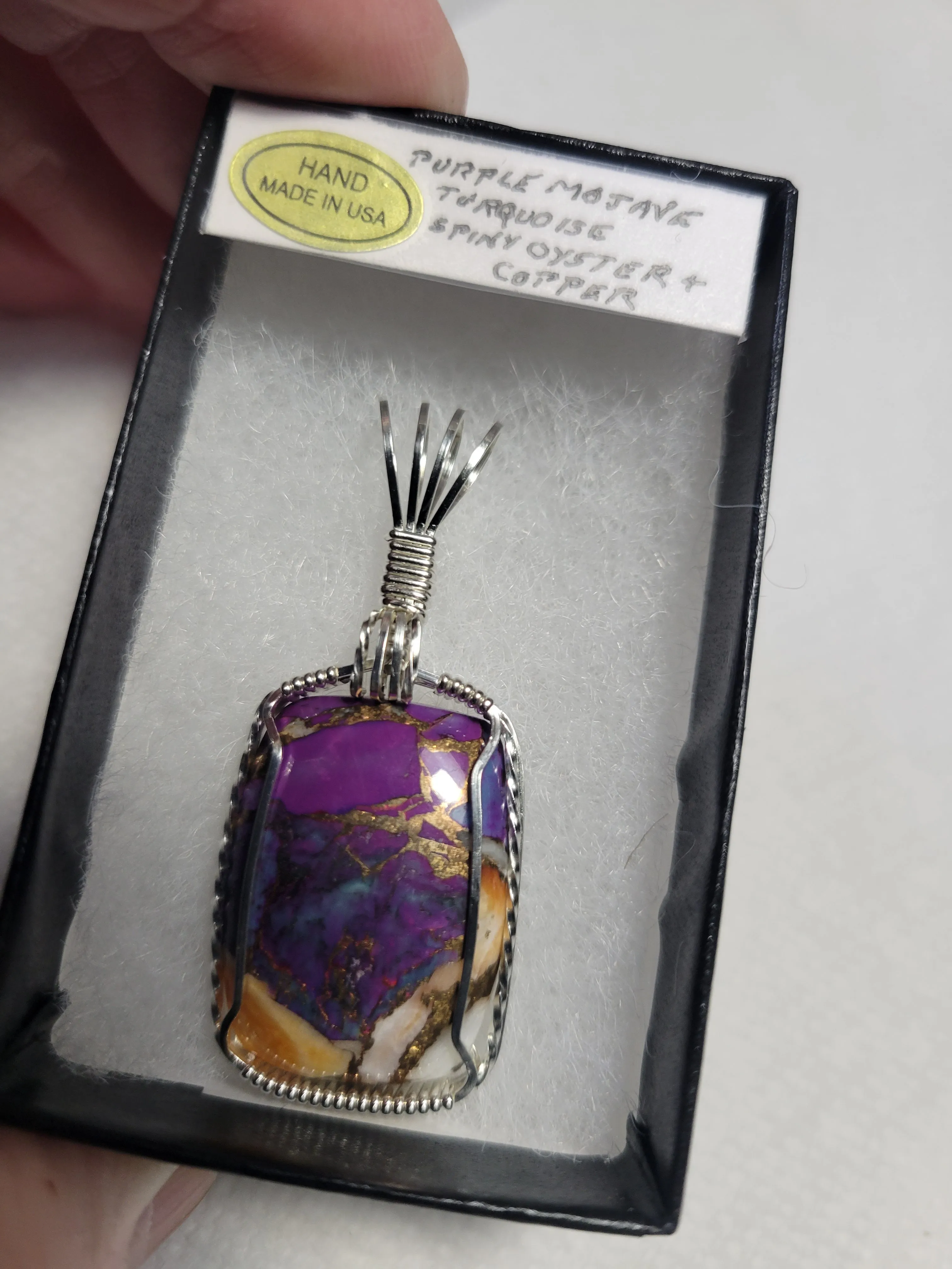 Custom Wire Wrapped Purple Mojave Turquoise Spiny Oyster & Copper Necklace/Pendant Sterling Silver