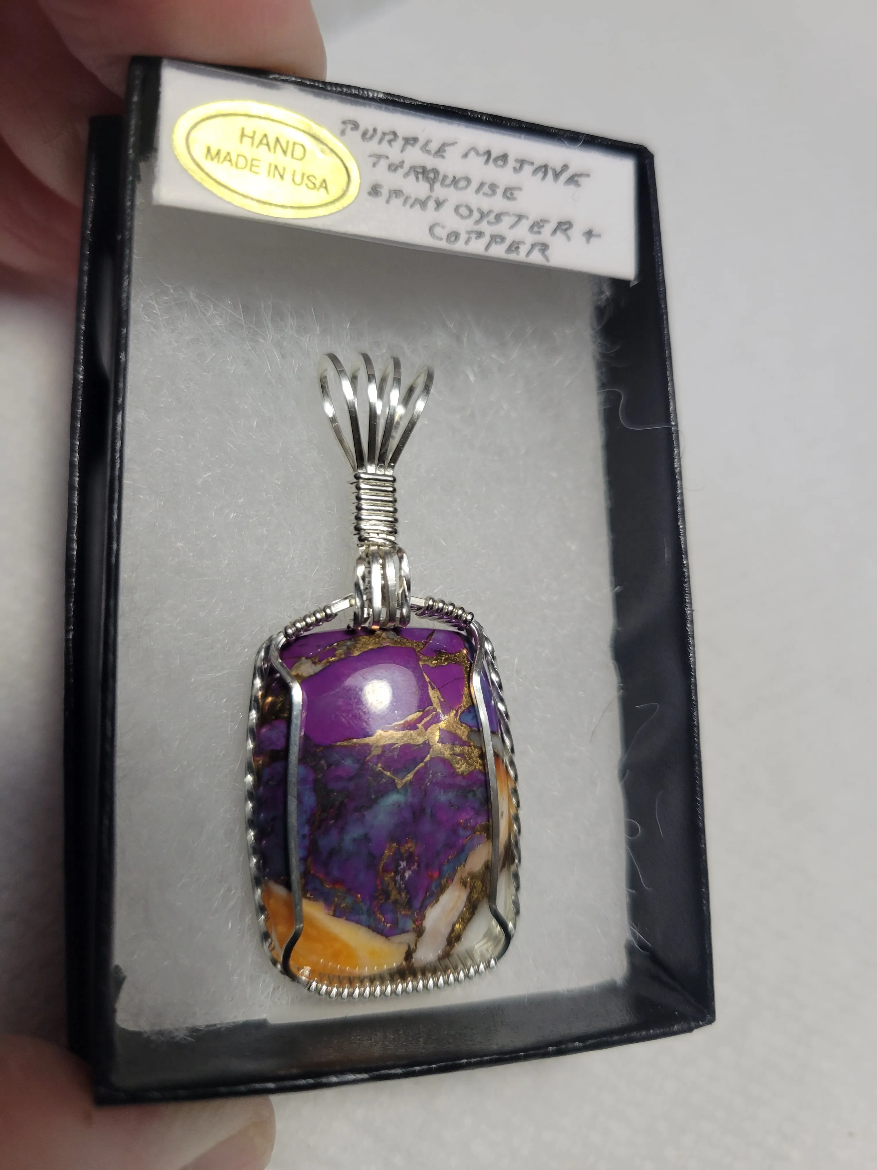 Custom Wire Wrapped Purple Mojave Turquoise Spiny Oyster & Copper Necklace/Pendant Sterling Silver