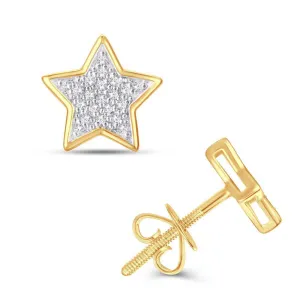 Diamond Star Stud Earrings 10k Yellow Gold Screw Back