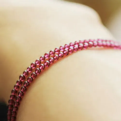 Double Strand Garnet Silver Beaded Bracelet Handmade Birthstone Jewelry for Women