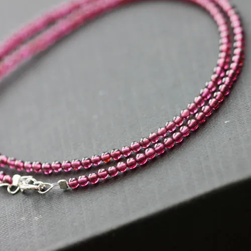 Double Strand Garnet Silver Beaded Bracelet Handmade Birthstone Jewelry for Women