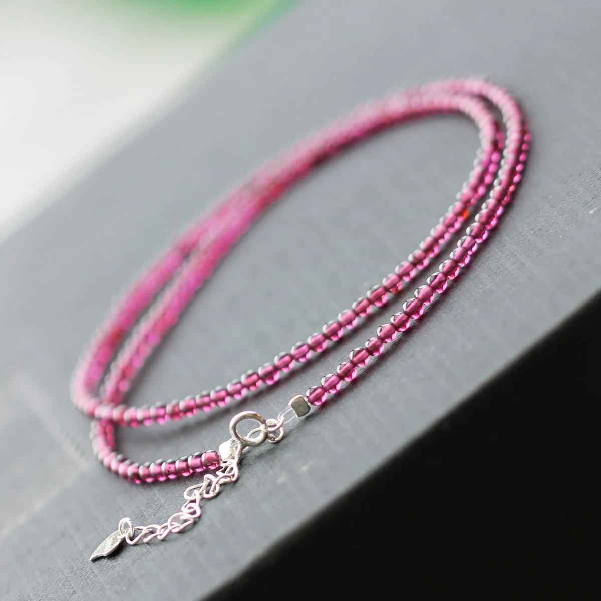 Double Strand Garnet Silver Beaded Bracelet Handmade Birthstone Jewelry for Women