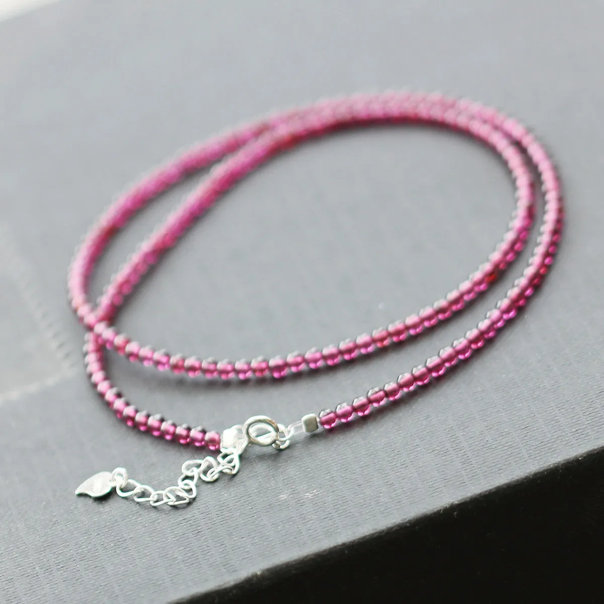 Double Strand Garnet Silver Beaded Bracelet Handmade Birthstone Jewelry for Women