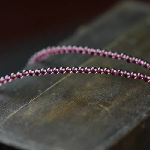 Double Strand Garnet Silver Beaded Bracelet Handmade Birthstone Jewelry for Women