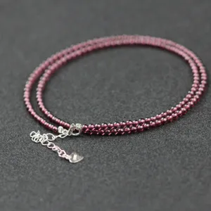Double Strand Garnet Silver Beaded Bracelet Handmade Birthstone Jewelry for Women