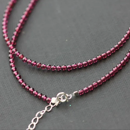 Double Strand Garnet Silver Beaded Bracelet Handmade Birthstone Jewelry for Women