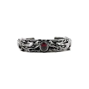 Dragon Mens Sterling Silver Cuff Bracelet