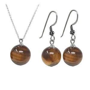 Elegant Handmade Tiger's eye Gemstone Pendant Earrings Women's Jewellery Set