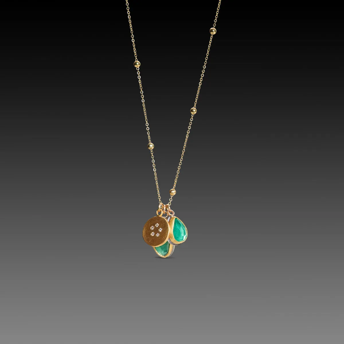 Emeralds & Diamond Disk Cluster Necklace