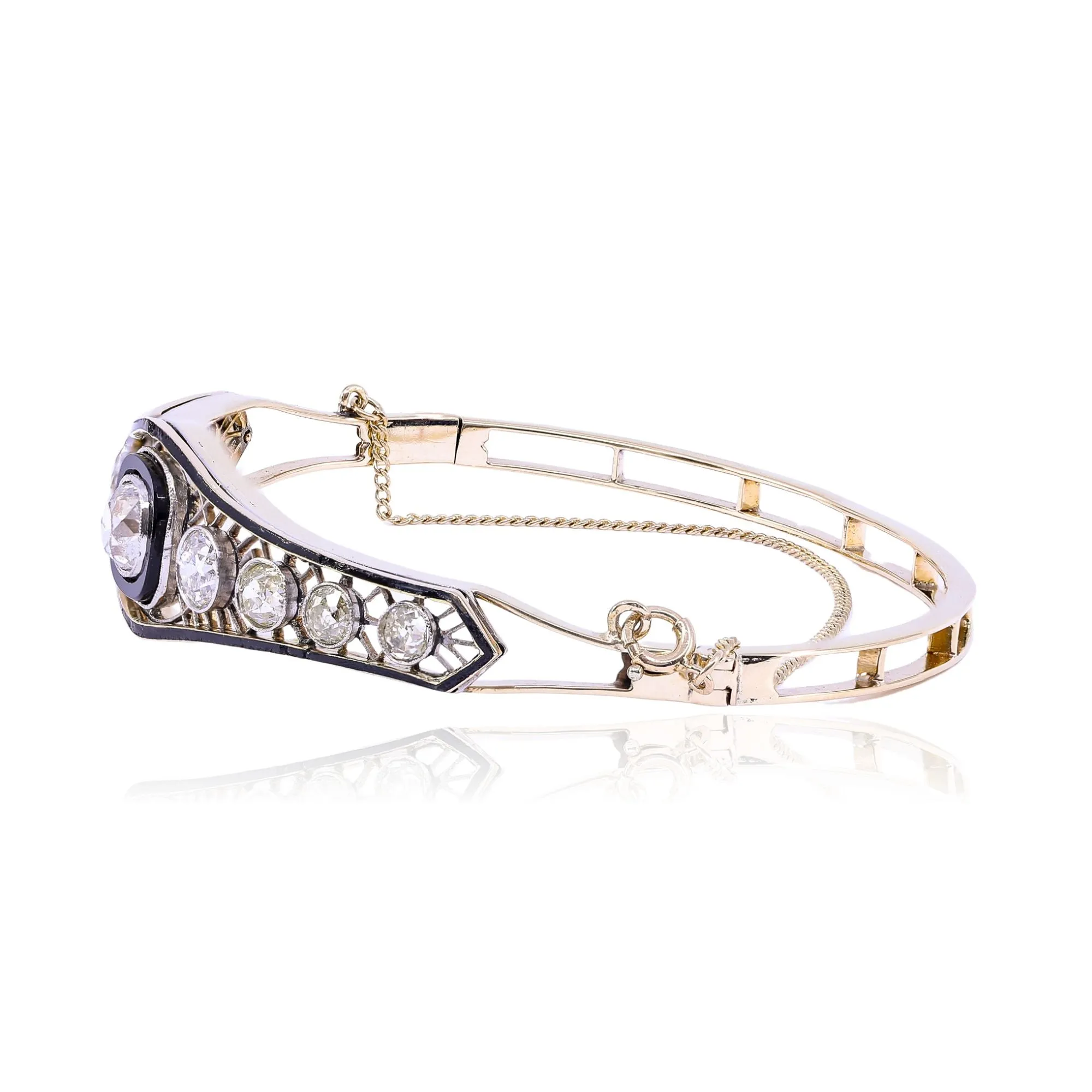 ESTATE 14K YELLOW GOLD DIAMOND BANGLE BRACELET