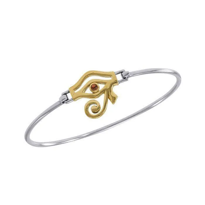 Eye of Horus Silver and 18K Gold Accent Spring Lock Bracelet MBA184