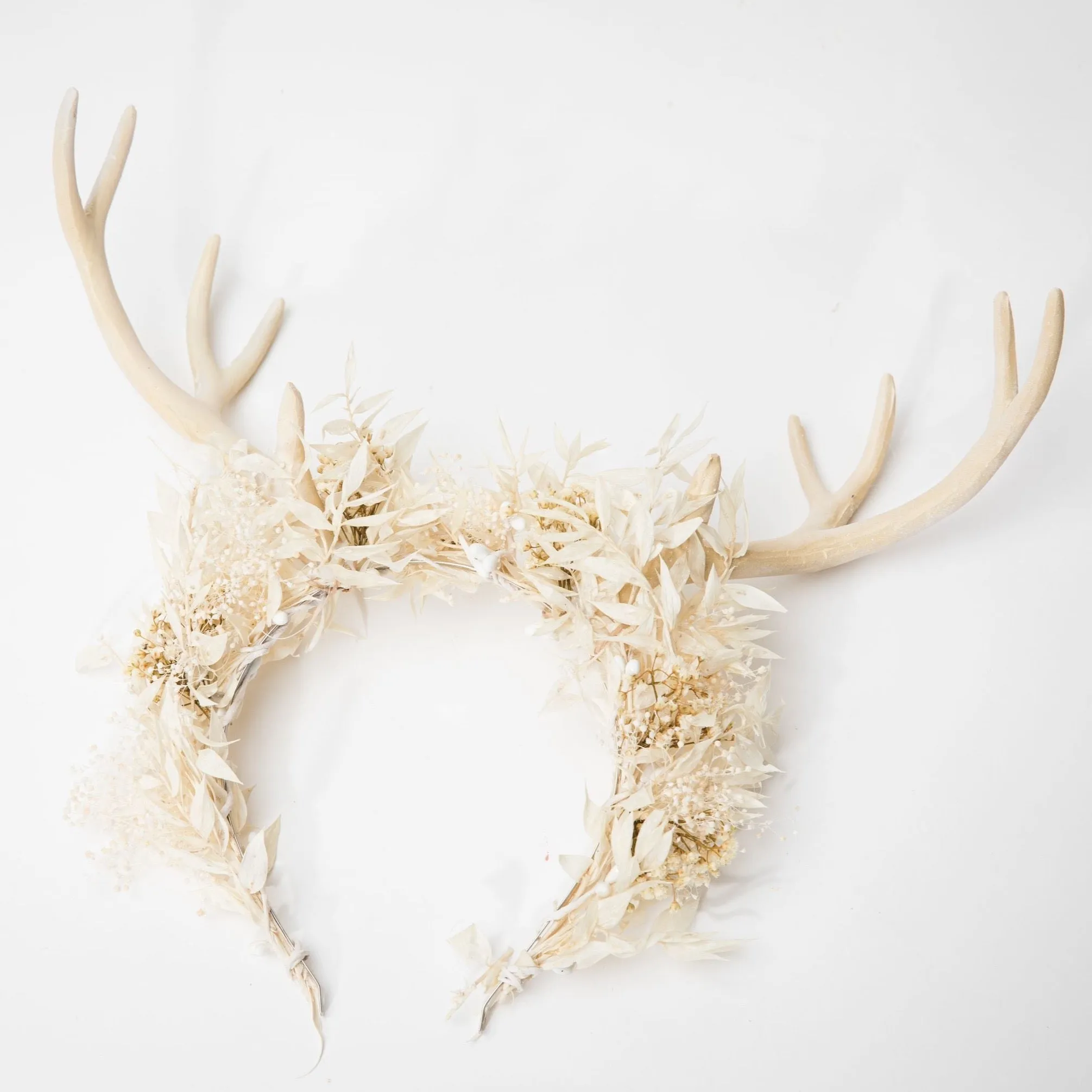 Flower crown with antlers Halloween crown Deer antlers Beige flower crown Antler crown Headband with antlers Bridal crown Bridal Headpiece