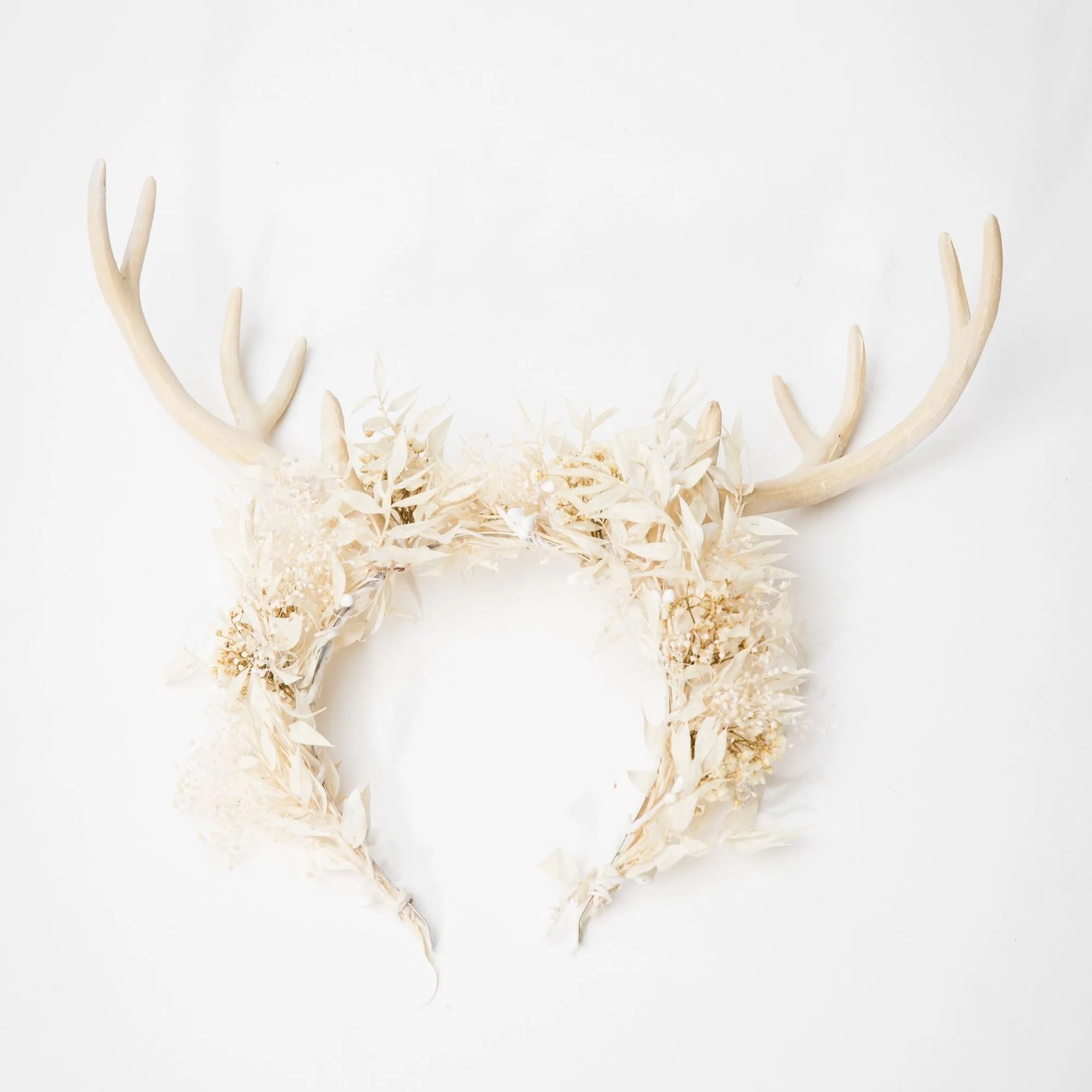 Flower crown with antlers Halloween crown Deer antlers Beige flower crown Antler crown Headband with antlers Bridal crown Bridal Headpiece