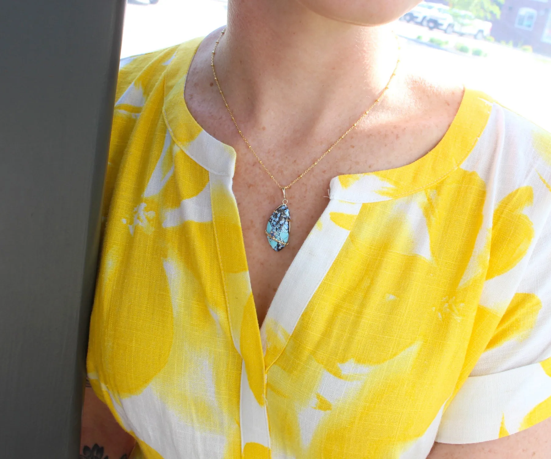 Freeform Turquoise Tanzanite Gold Necklace