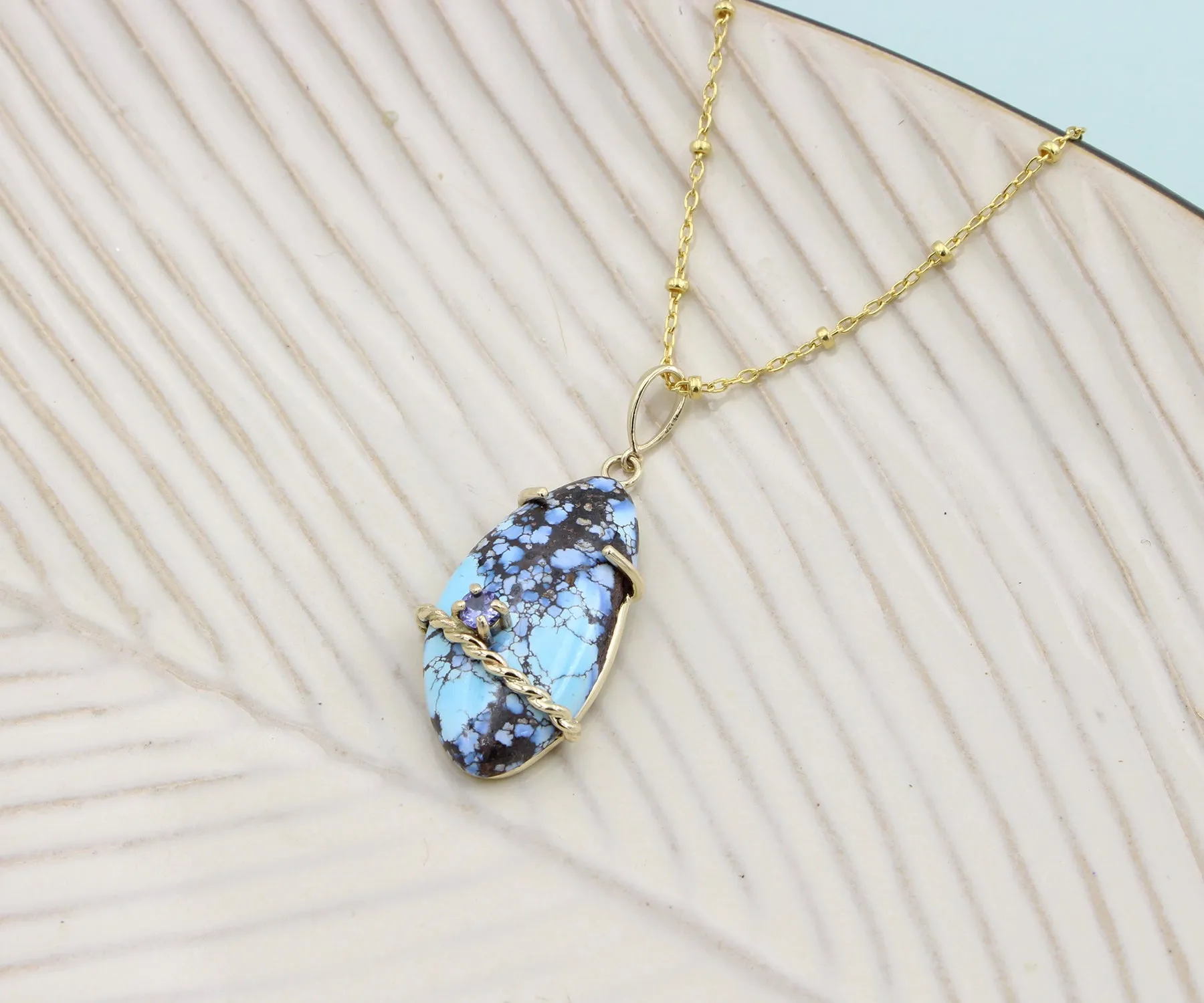 Freeform Turquoise Tanzanite Gold Necklace