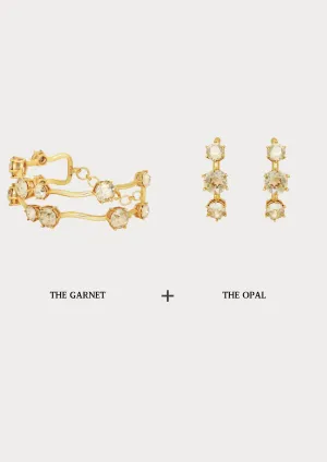Garnet bracelet & Opal earcuff set