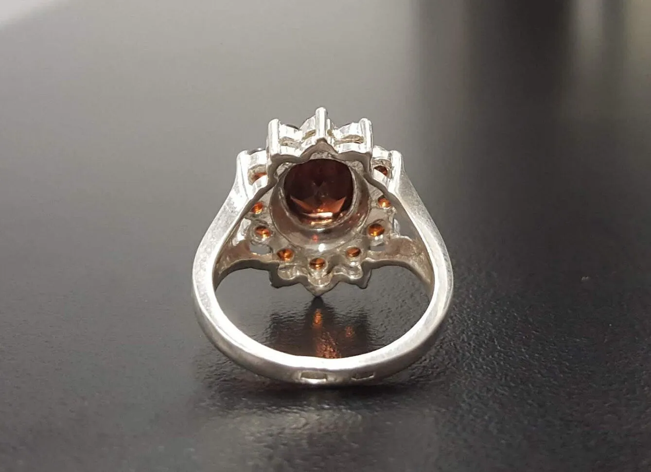 Garnet Flower Ring - Red Cocktail Ring - Vintage Statement Ring