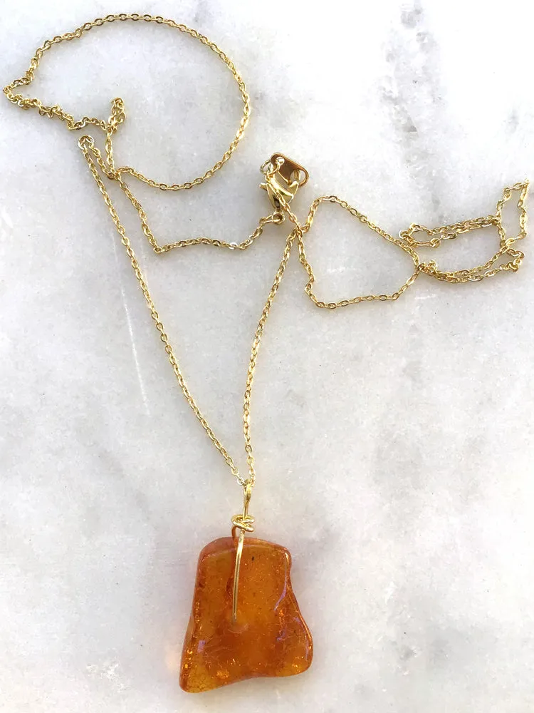 Genuine Natural Baltic Amber Necklace #02 - 16 Kt Gold plated chain necklace Handmade Jewelry - Great gift