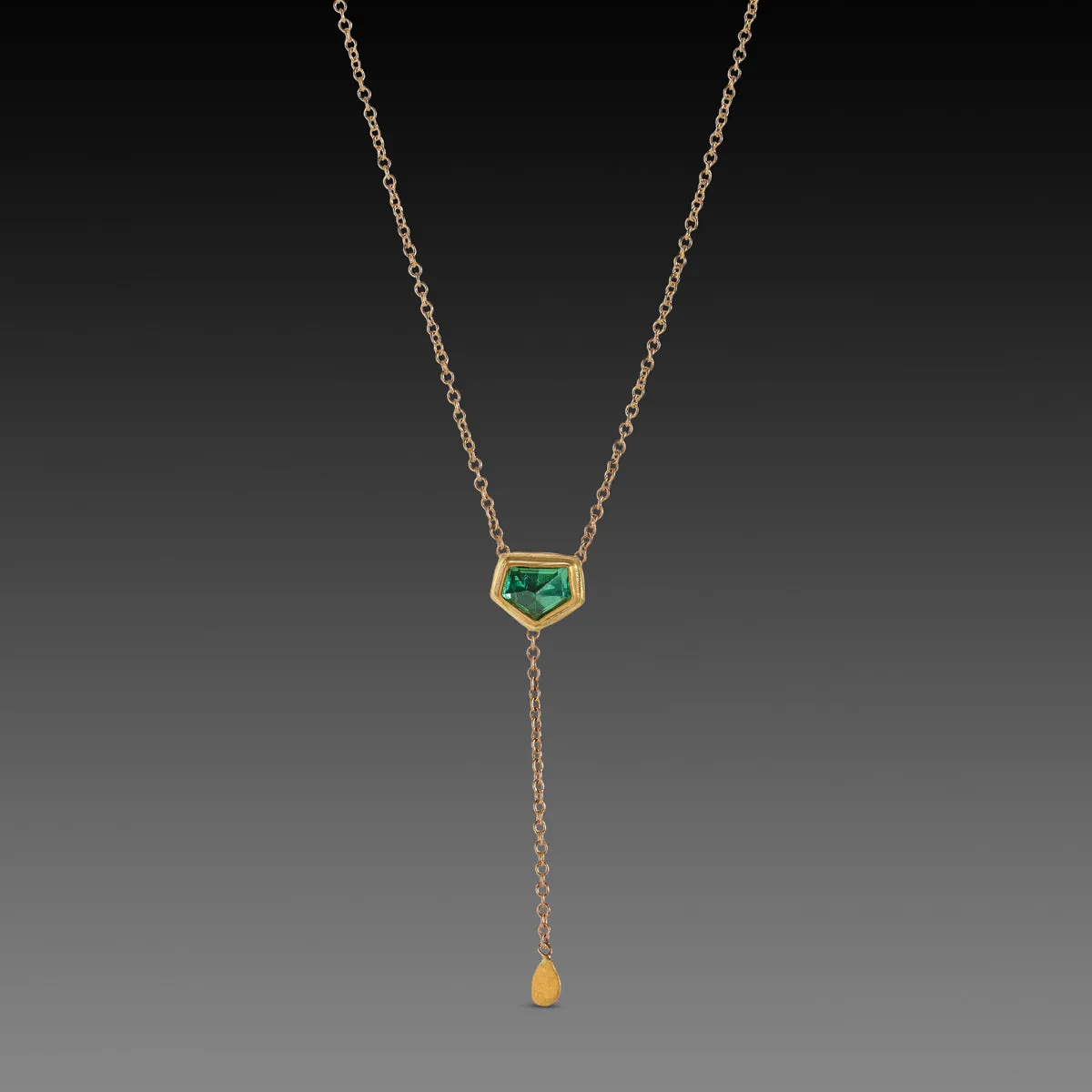 Geometric Emerald Necklace with Gold Drop