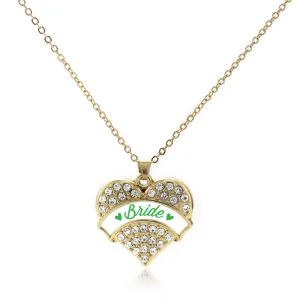 Gold Emerald Green Bride Pave Heart Charm Classic Necklace