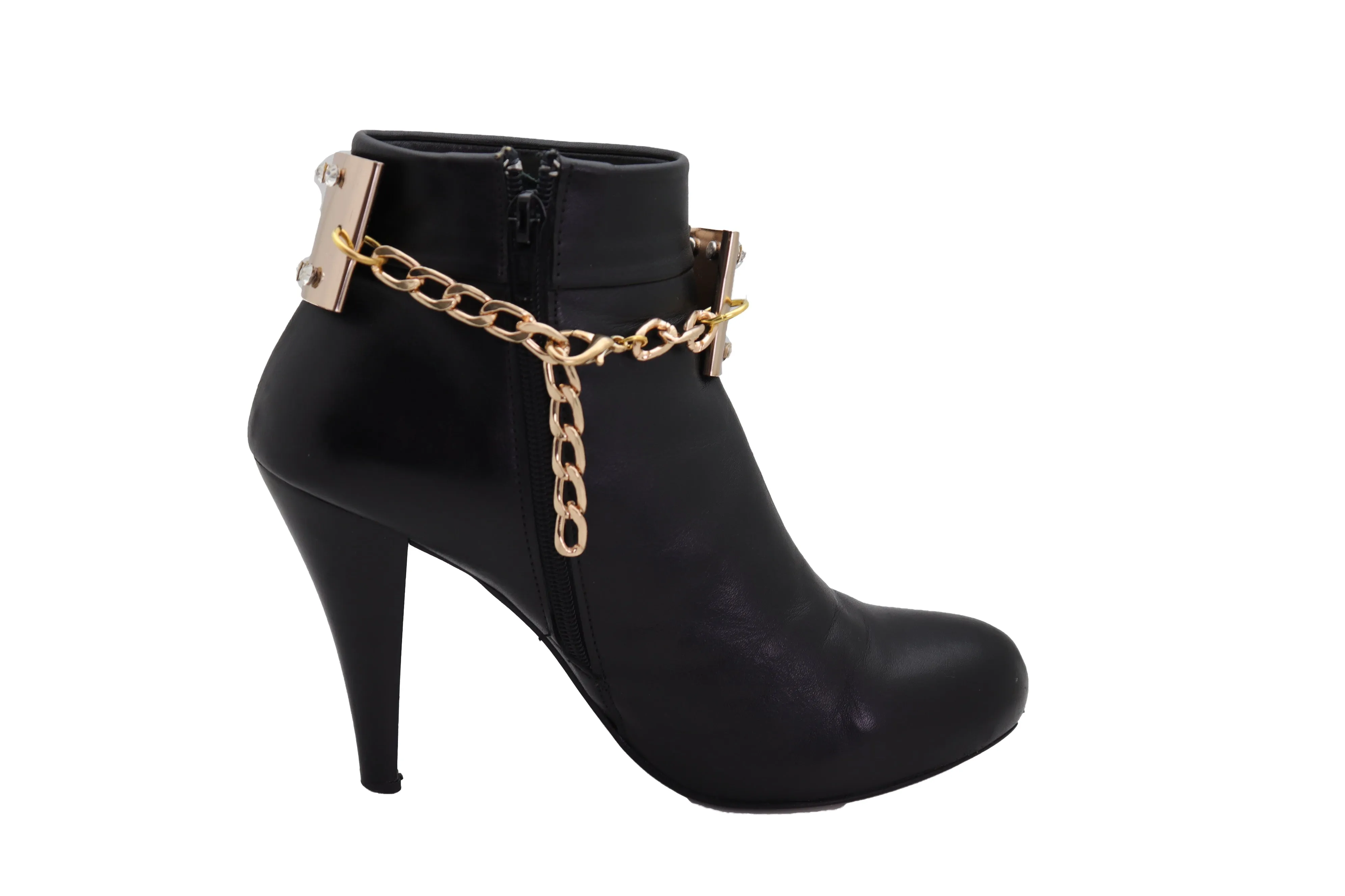 Gold Metal Bling Plate Chain Boot Bracelet Strap Shoe Charm Anklet Band
