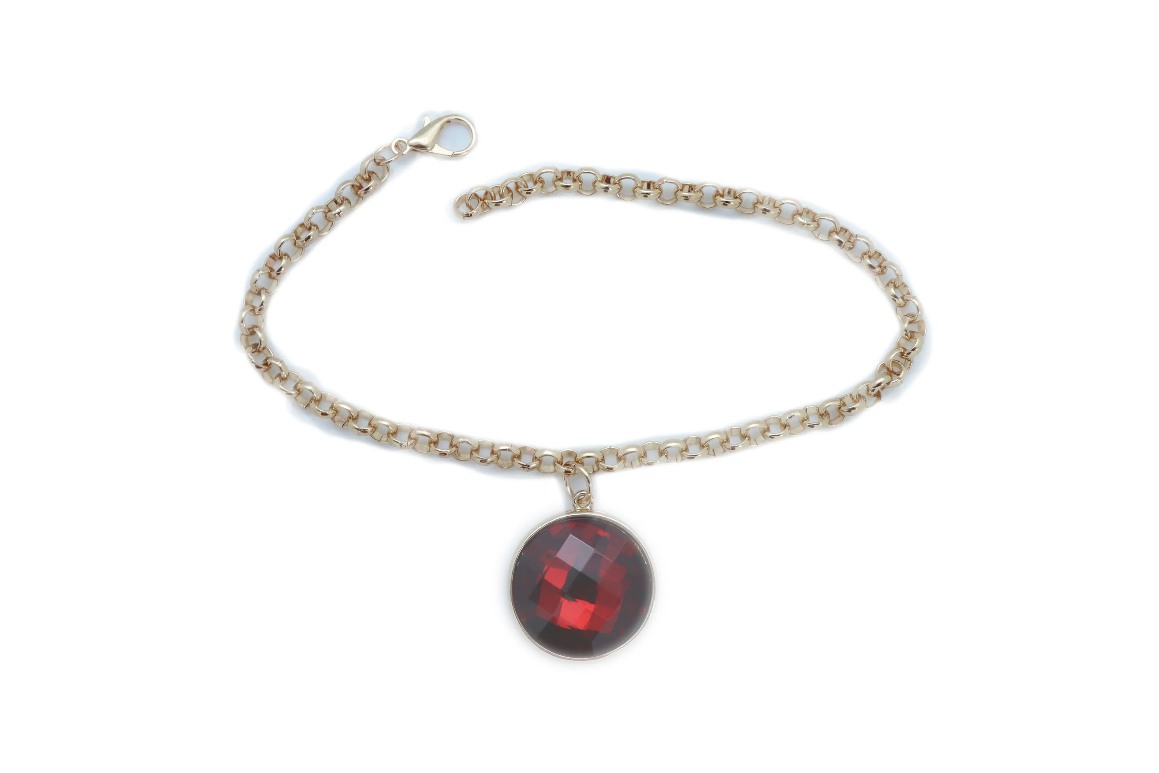 Gold Metal Boot Chain Bracelet Heel Shoe Anklet Big Red Bling Bead Charm