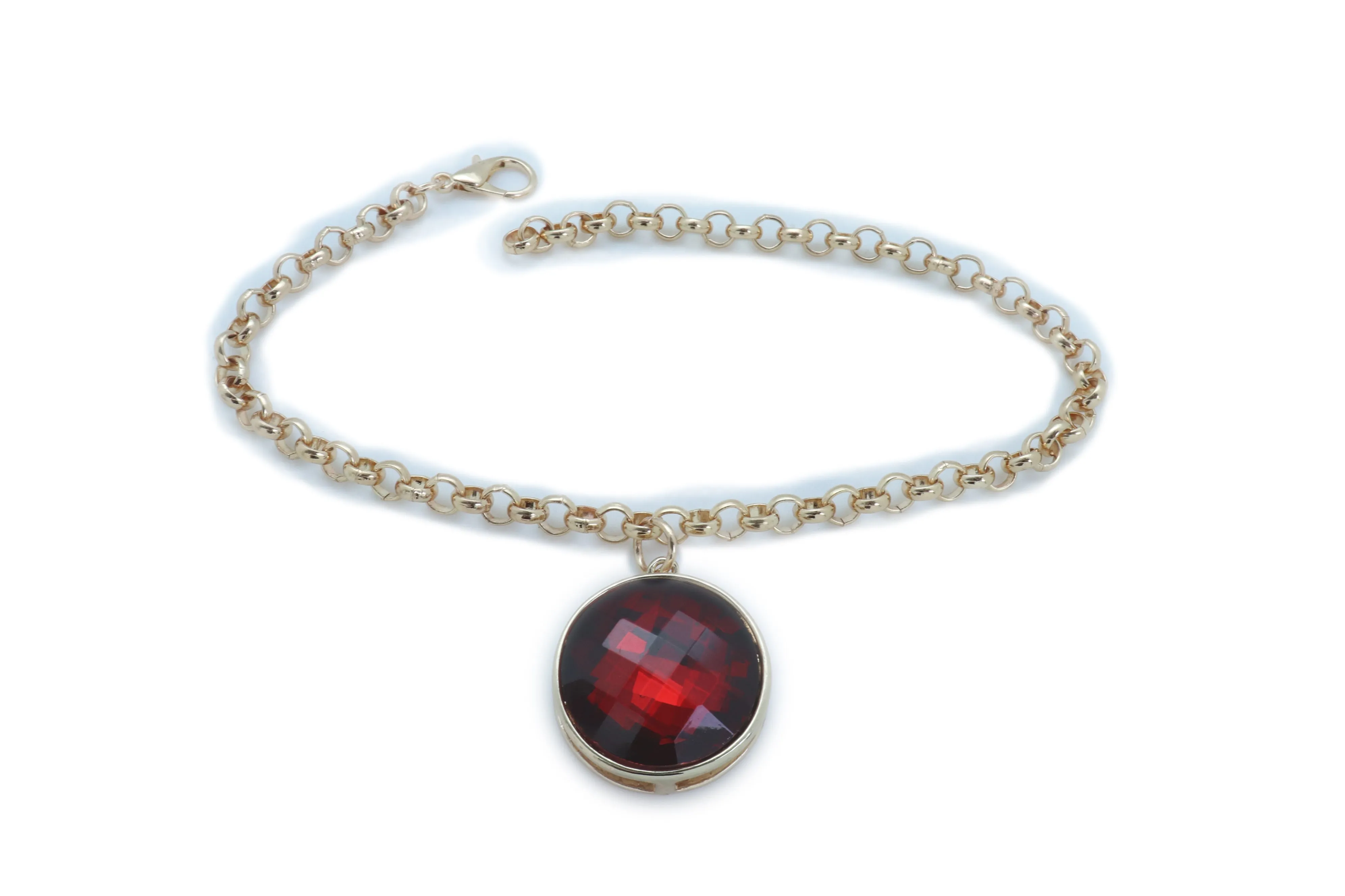 Gold Metal Boot Chain Bracelet Heel Shoe Anklet Big Red Bling Bead Charm