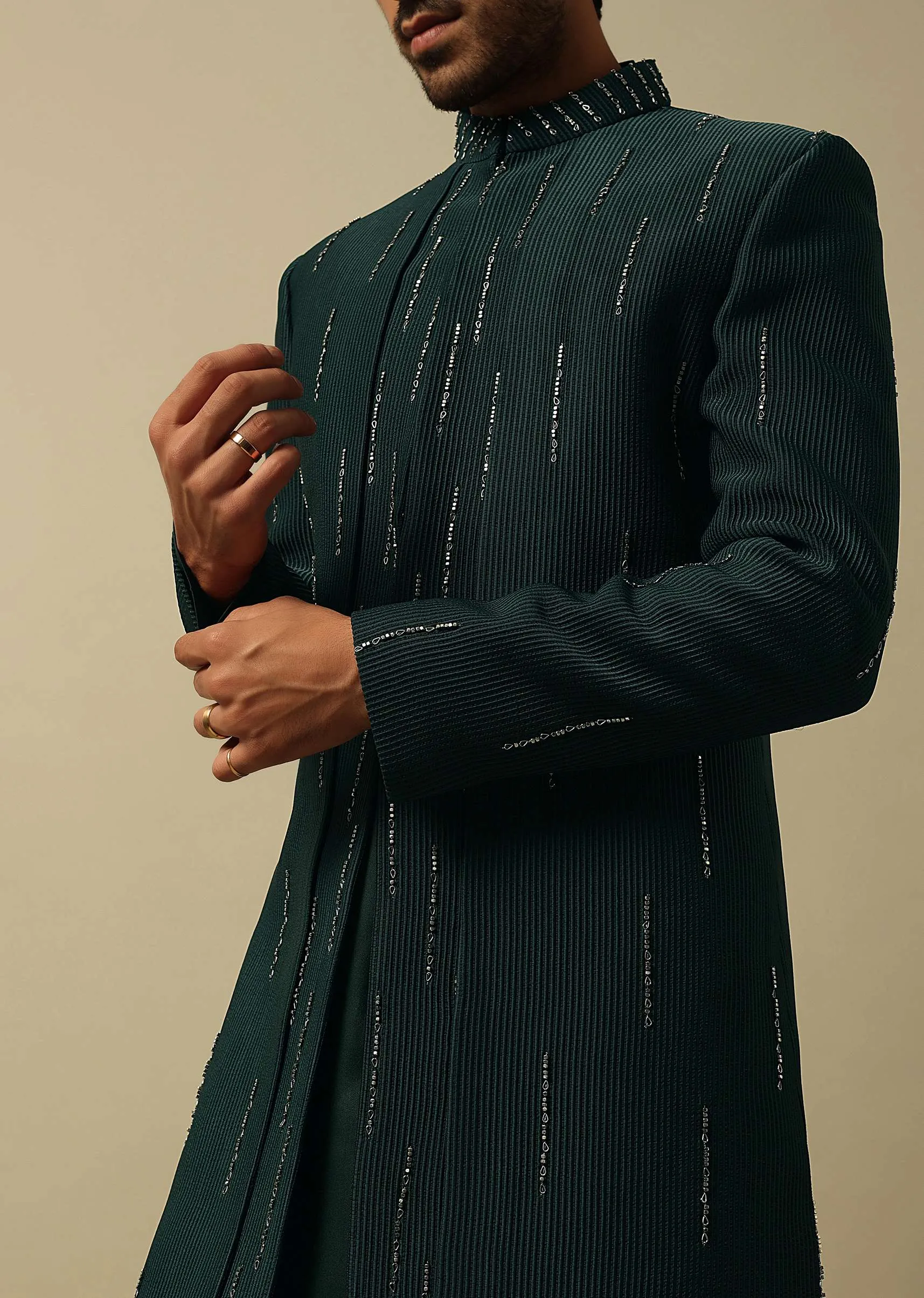 Graceful Green Indowestern Set For Men