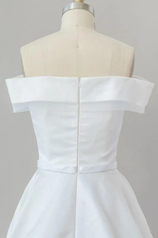 Graceful Off Shoulder Satin Ball Gown Wedding Dress