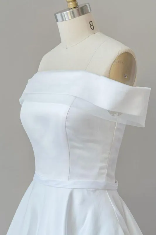 Graceful Off Shoulder Satin Ball Gown Wedding Dress