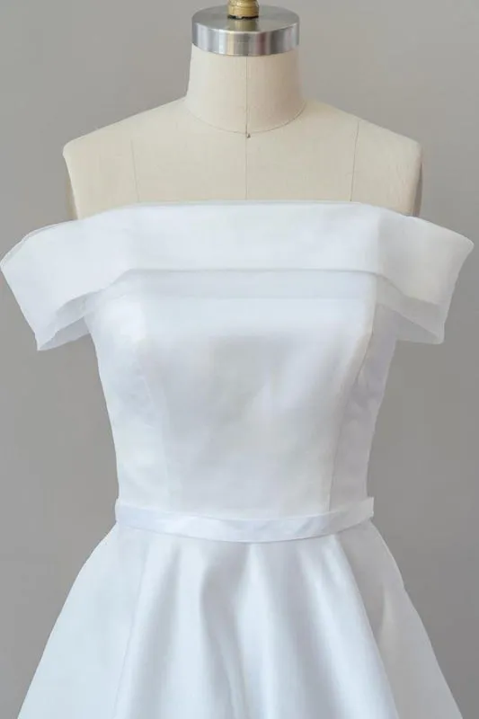 Graceful Off Shoulder Satin Ball Gown Wedding Dress