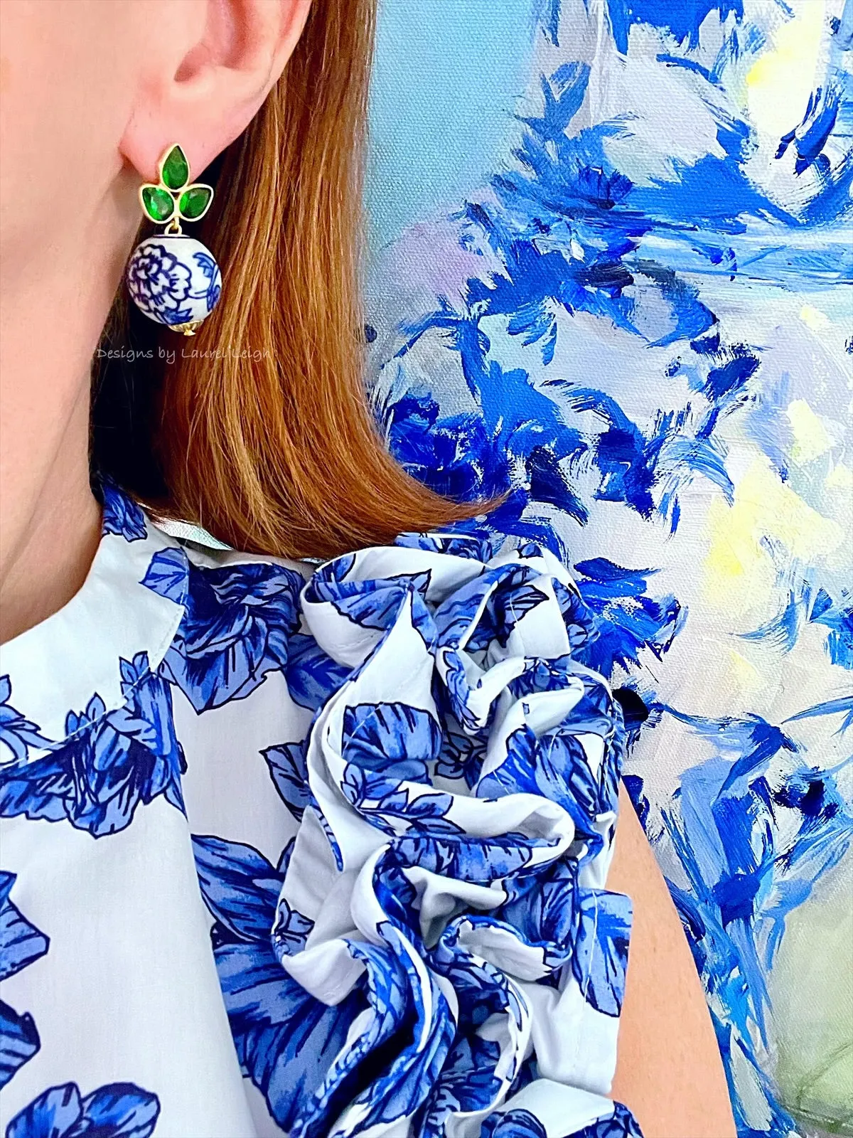 Green Gemstone Chinoiserie Earrings