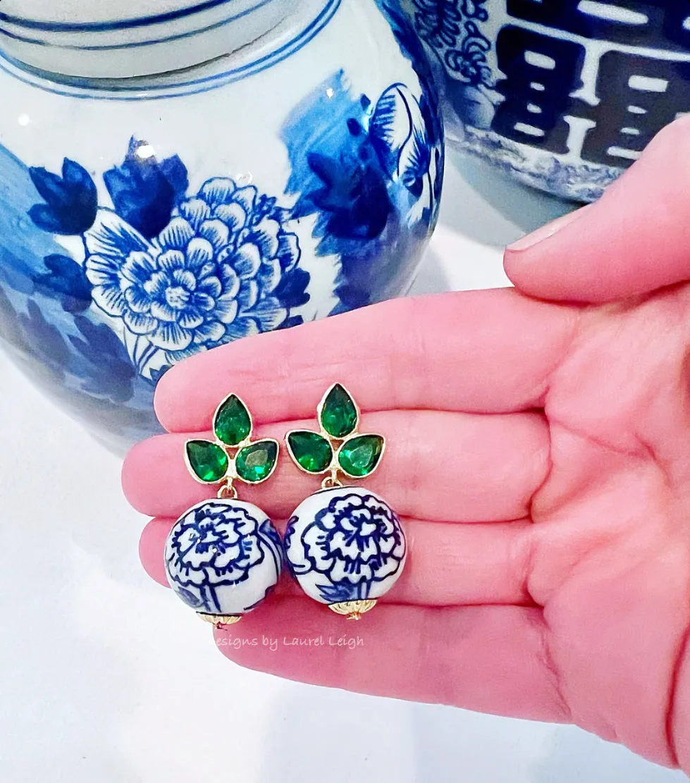 Green Gemstone Chinoiserie Earrings