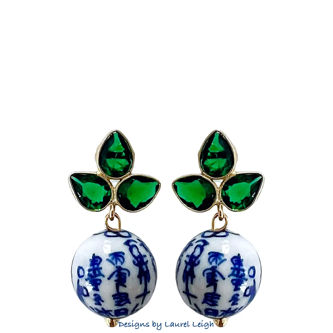 Green Gemstone Chinoiserie Earrings