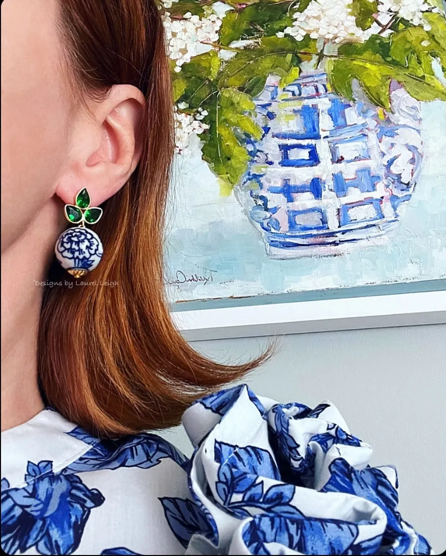 Green Gemstone Chinoiserie Earrings