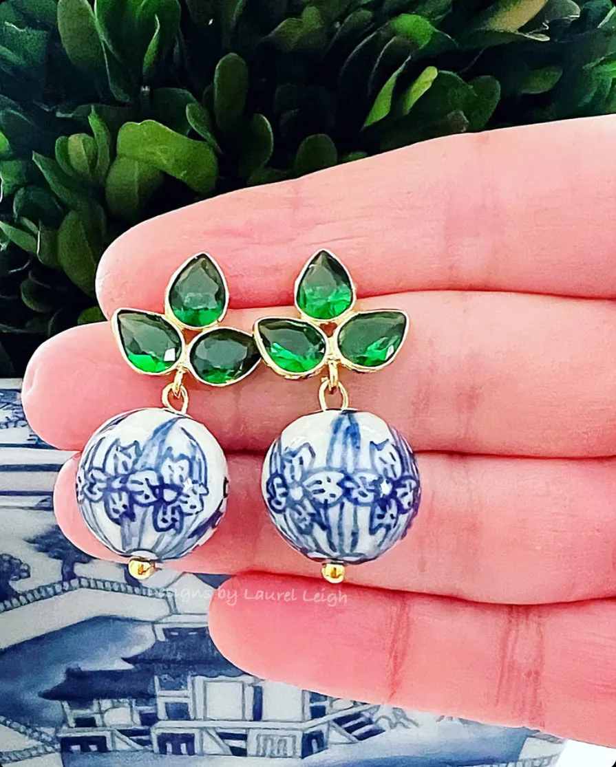 Green Gemstone Chinoiserie Earrings