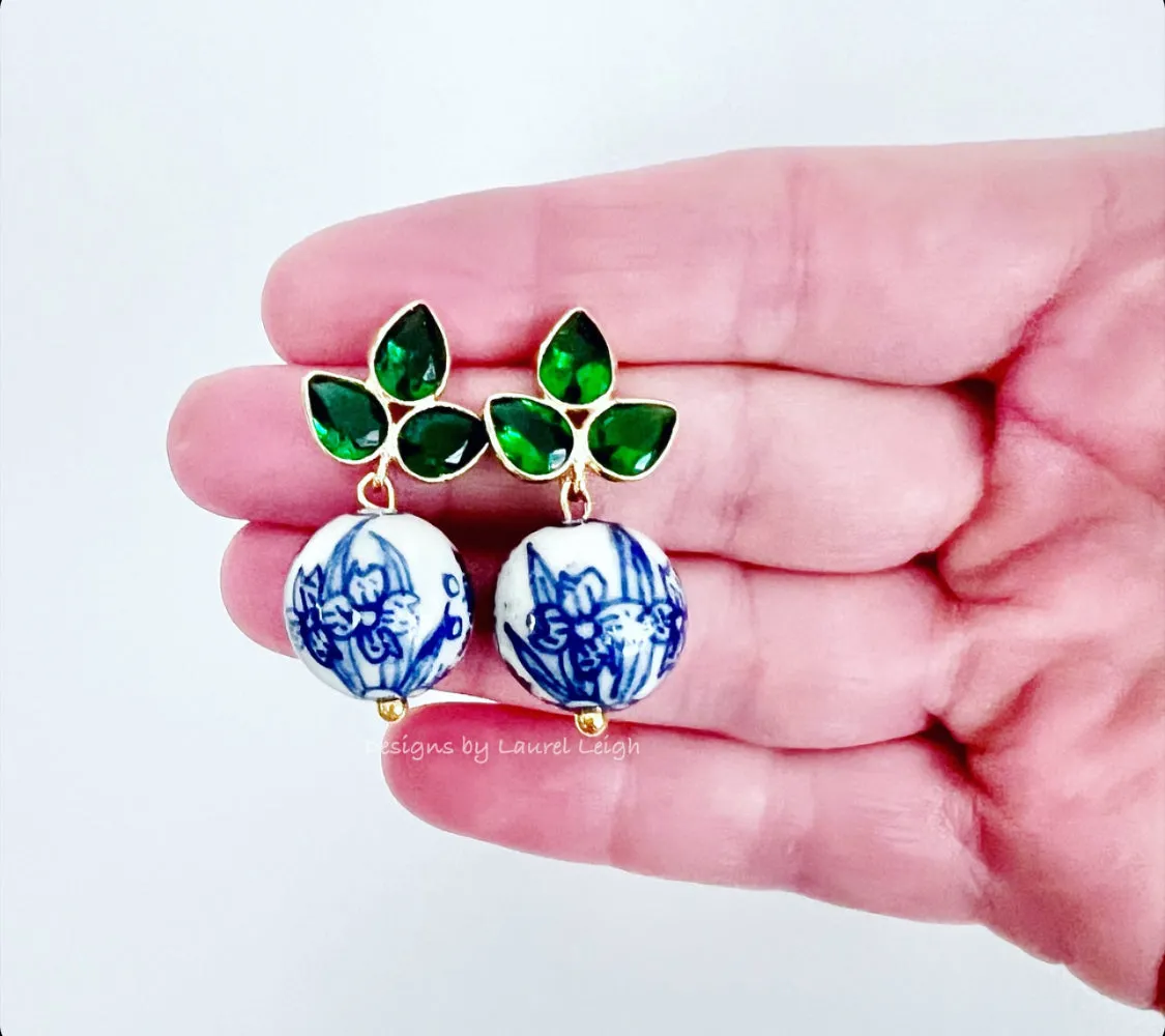 Green Gemstone Chinoiserie Earrings