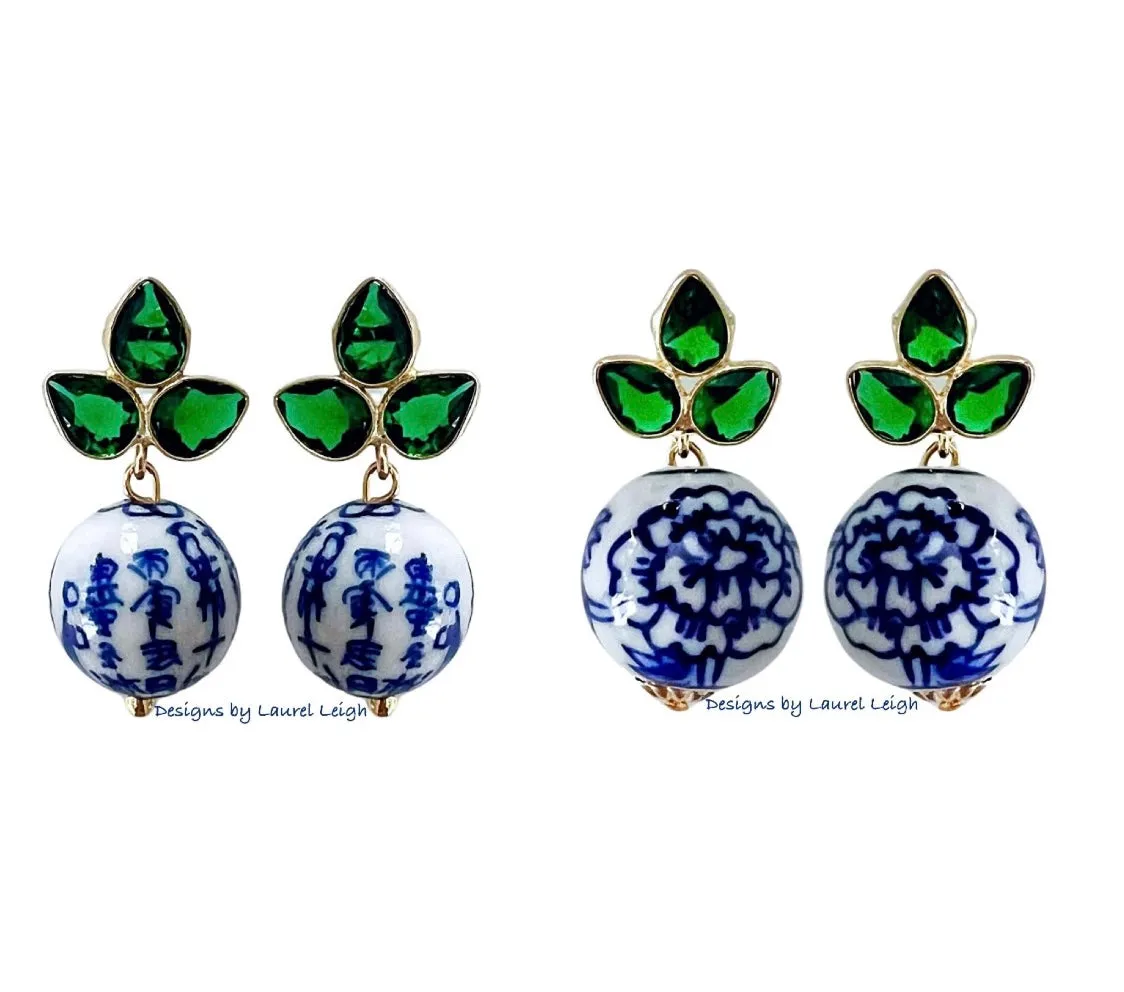Green Gemstone Chinoiserie Earrings