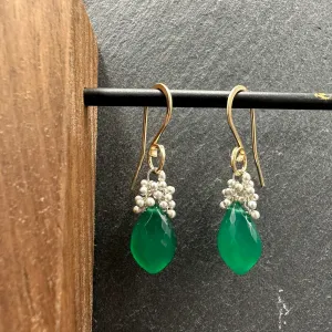 Green Onyx Caviar Dew Drop Earrings