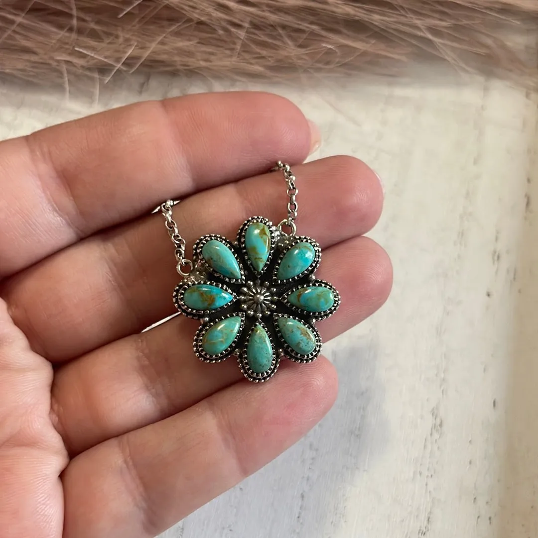 Handmade Sterling Silver & Turquoise Flower Necklace