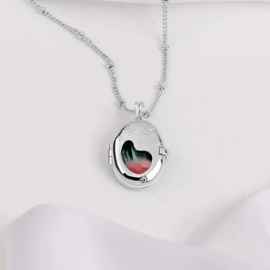 Healing Ombre Fuchsia & Turquoise Silver Locket Necklace