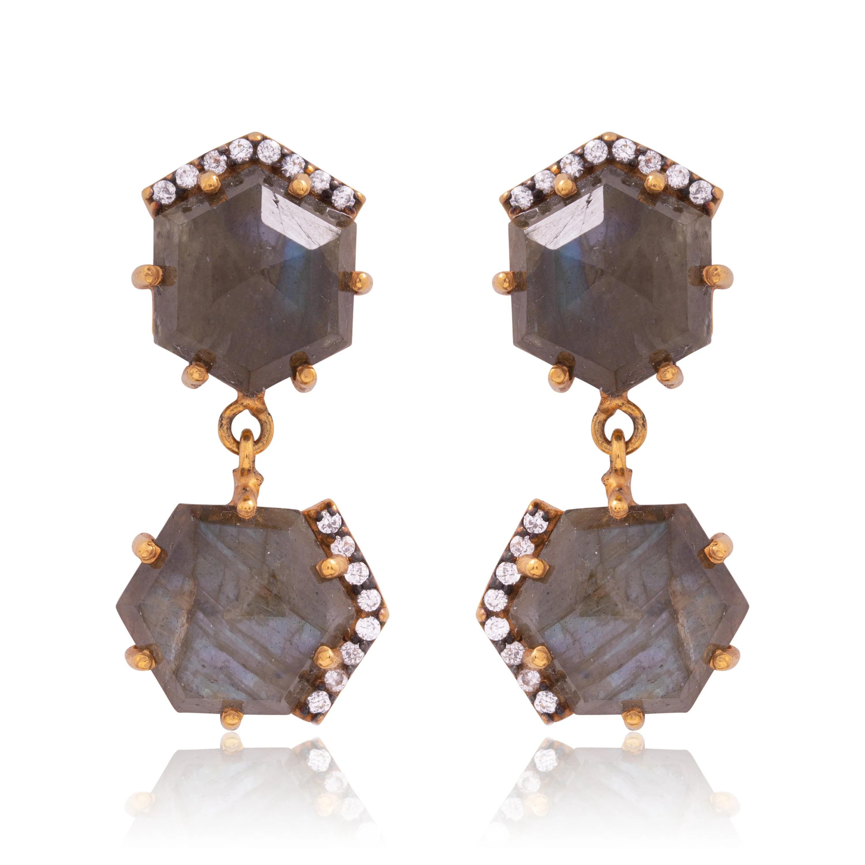 Hexagon Labradorite Cz Earring