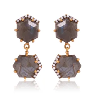 Hexagon Labradorite Cz Earring
