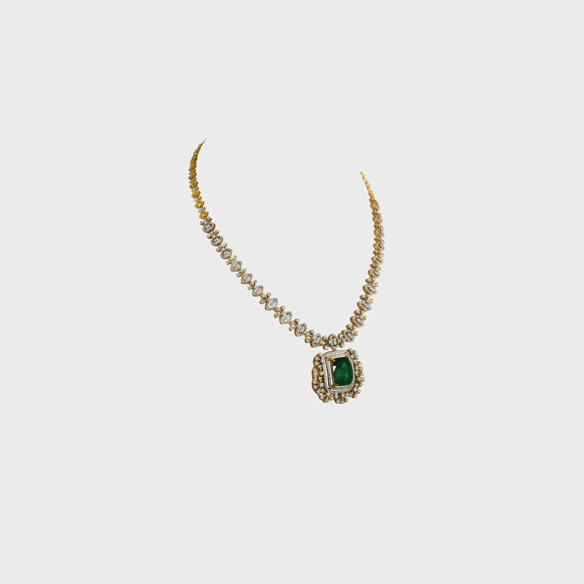 Introducing our luxurious Long Diamond Chain Necklace, featuring an exquisite Emerald Cushion Shape and Diamond Pendant - (PGDNE0118)