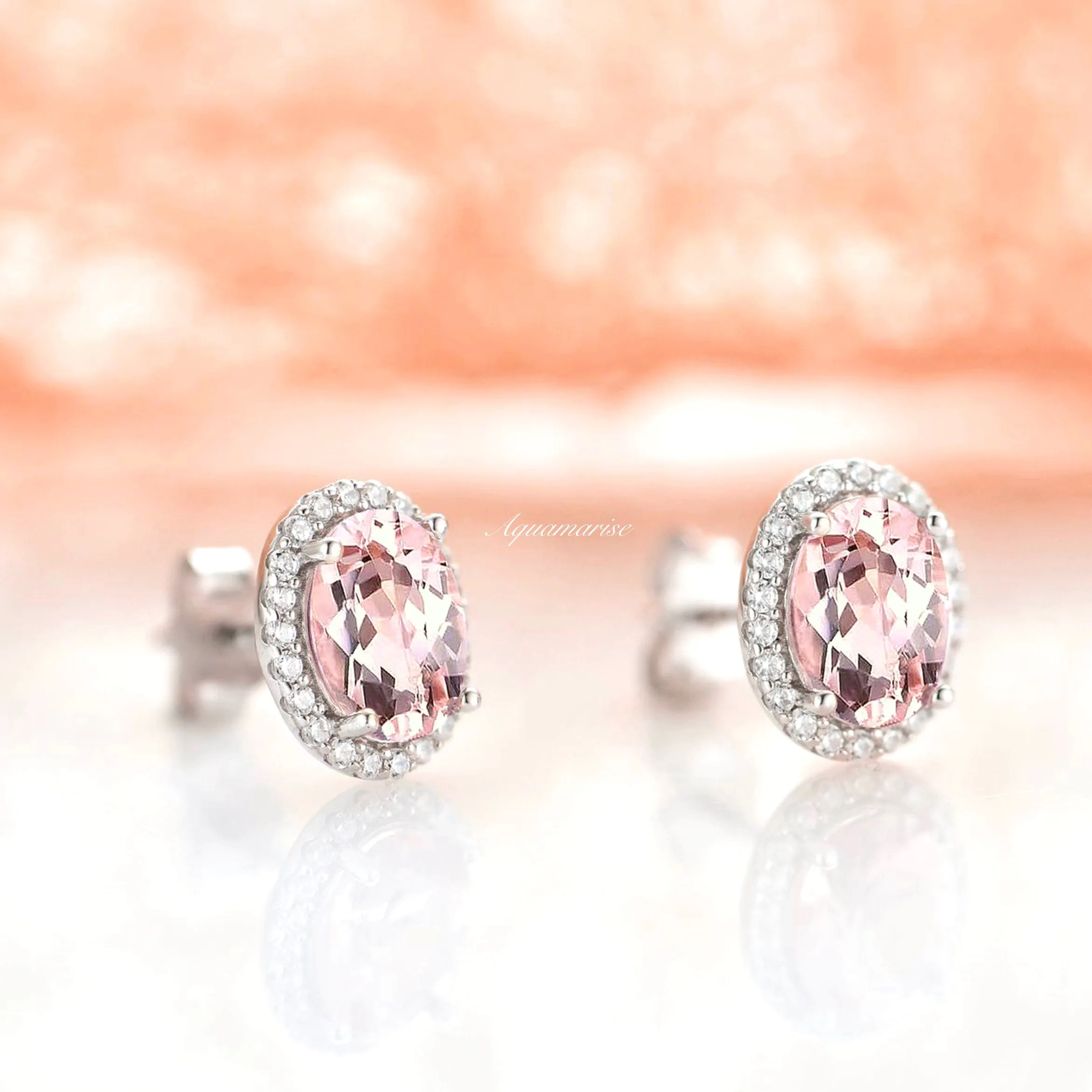 Iris Oval Morganite Earrings- Sterling Silver