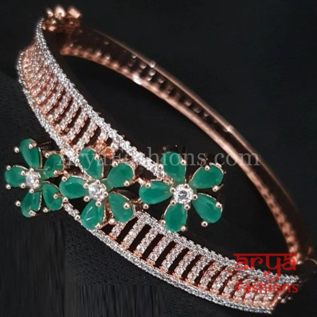 Iva Emerald Green Rose Gold Cubic Zirconia Flower Bracelet