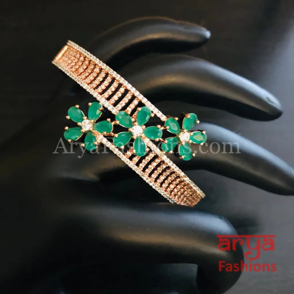 Iva Emerald Green Rose Gold Cubic Zirconia Flower Bracelet