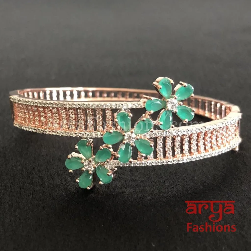 Iva Emerald Green Rose Gold Cubic Zirconia Flower Bracelet