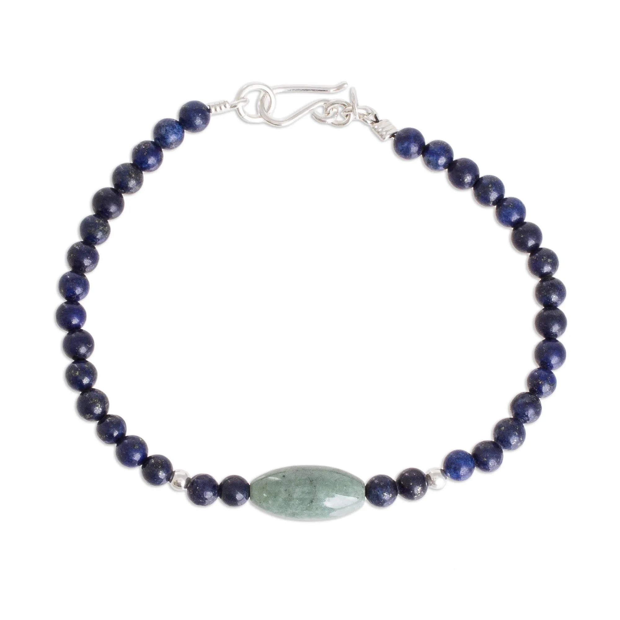 Jade and Lapis Lazuli Beaded Bracelet from Guatemala - Cool Serenity | NOVICA