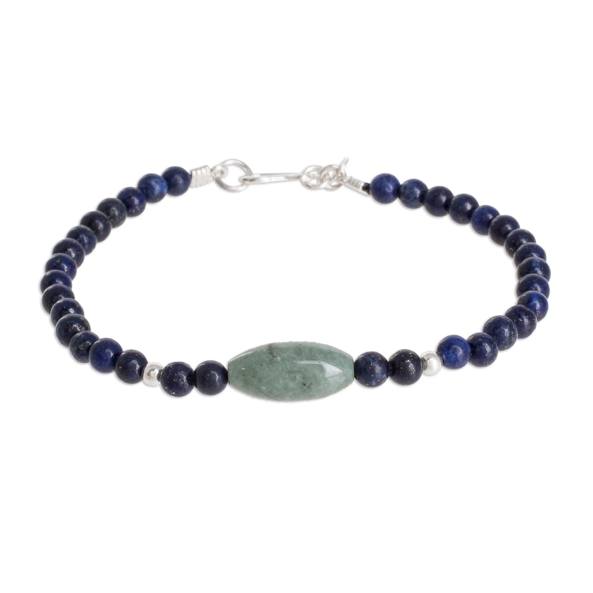 Jade and Lapis Lazuli Beaded Bracelet from Guatemala - Cool Serenity | NOVICA